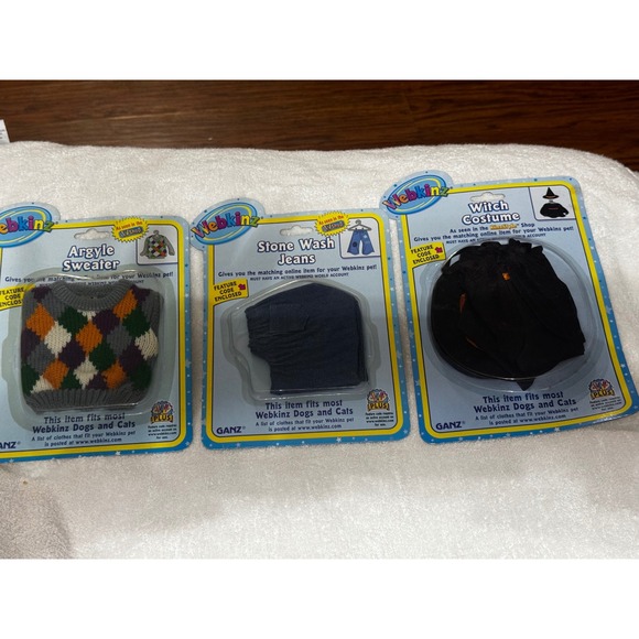GANZ Other - Webkinz Ganz Pet Clothing Lot Argyle Sweater Stone Wash Jeans Witch Costume NIP